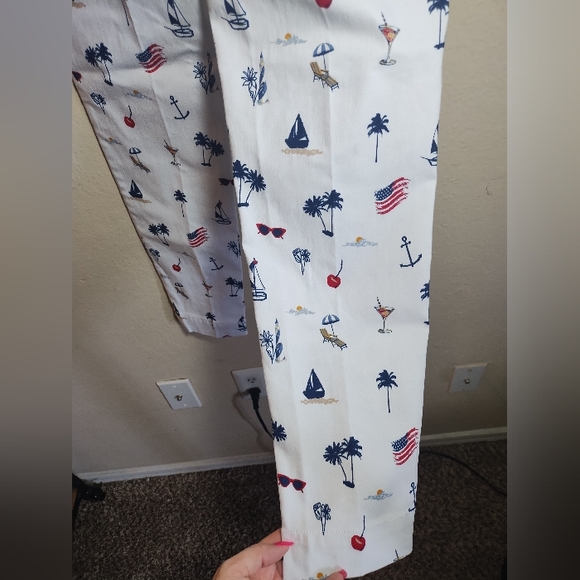 New Multiples Slim Sation Pull On Pants Nautical Patriotic Cherries - Picture 14 of 16